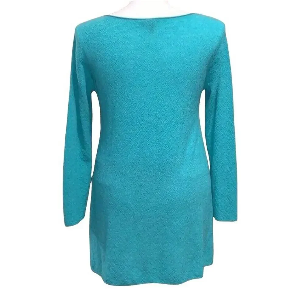 Eileen Fisher Womens Sweater Wool Pullover V Neck Asymmetrical Teal Green Large